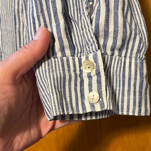 Just Living Navy and White Striped Women's Button Down Shirt - Picture 9 of 12
